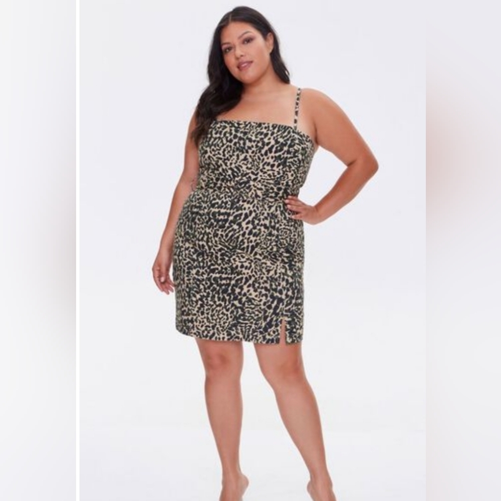 Plus Size Belted Cheetah Print Dress